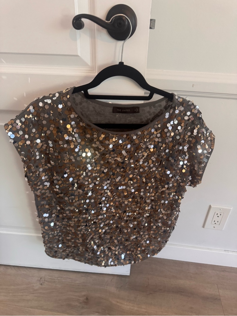 The Limited Gold Sequin Short Sleeve Top